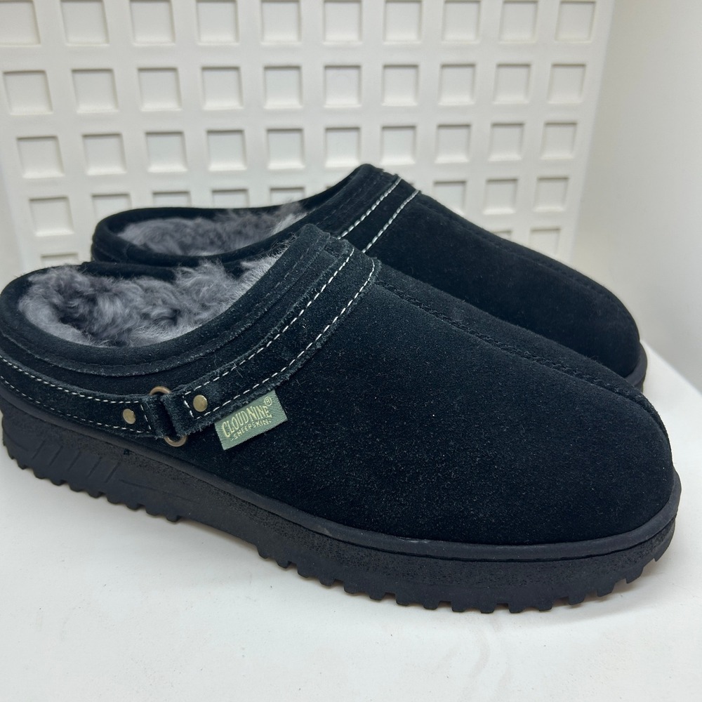 Cloud Nine Sheepskin Black Suede Clogs Mules Unisex Mens 8 Womens‎ 9 Lined Comfy